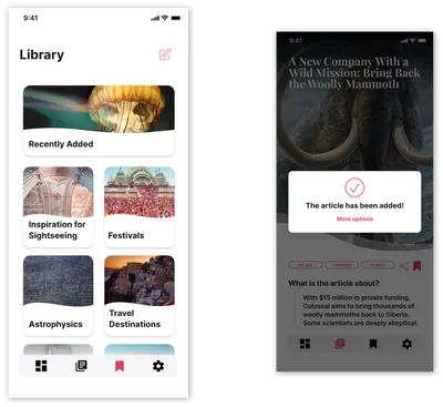 You can read article later in the library section of the app